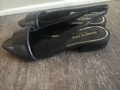 NEW Kenneth Cole Callen Slingback black Leather Pointed flats Shoes Heels Size 7 - Picture 4 of 7
