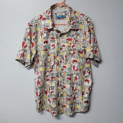 Magellan Mens Lobster Boil Fishing Shirt Short Sleeve Button Up White Medium