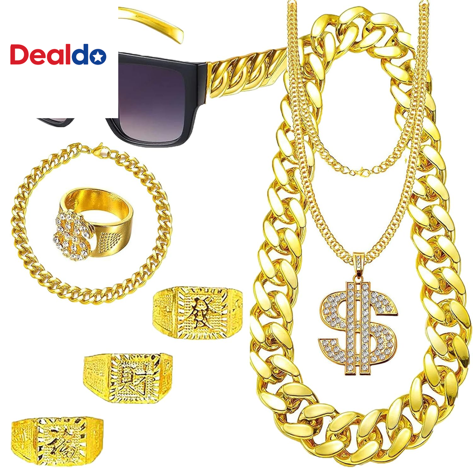 Scripteh Rapper 80S 90'S Hip Hop Fake Gold Chain Fake Chains Costume Jewelry, Includes ...