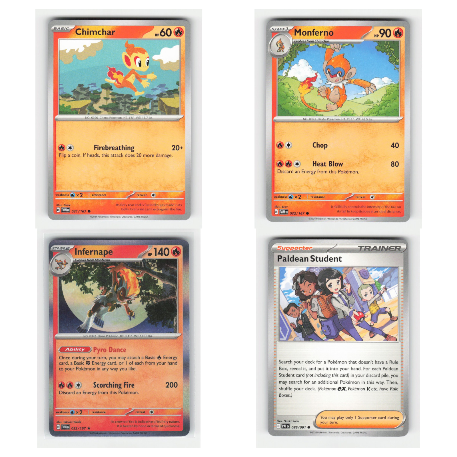 4x Chimchar 31 Scarlet Violet Series Twilight Masquerade 2024 Pokemon Cards TCG
