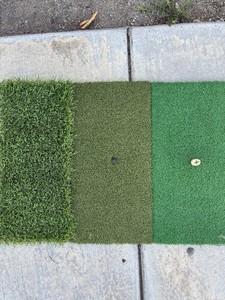 Golf Practice Swing Mat Green 3-Section Turf w/ 2 Holes, Outdoor