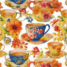 2 Two Paper Lunch Napkins for Decoupage/Mixed Media - Summer Tea cups floral