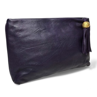 Vintage Anne Klein for Calderon Dark Purple Leather Clutch Bag