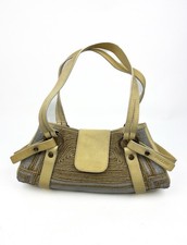 Bolso Pollini Tejido Rafia Hilo Metálico Borde Cuero Vintage Italia