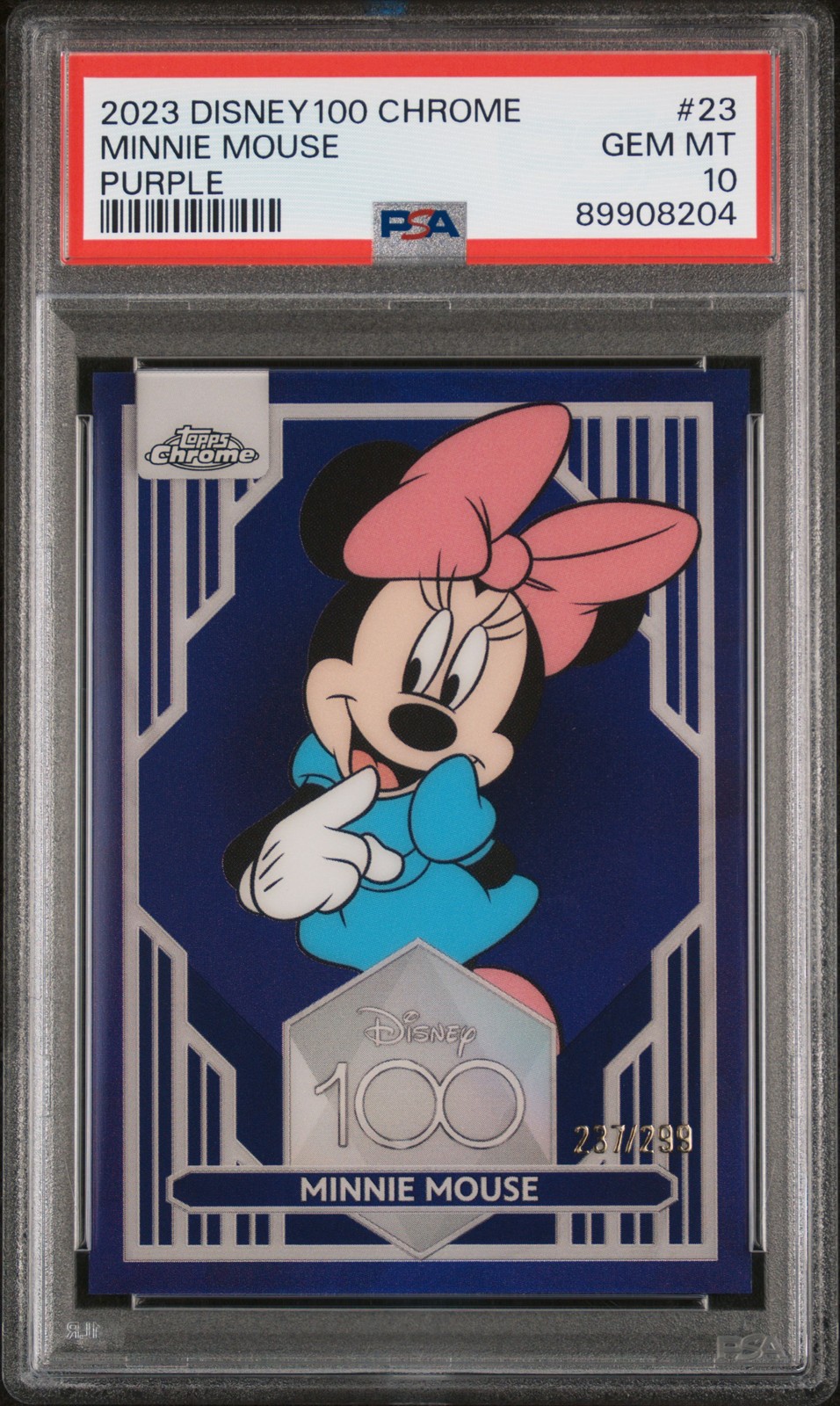 2023 TOPPS CHROME DISNEY100 PURPLE REFRACTOR #23 MINNIE MOUSE 237