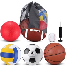 6 Pcs Multi Sport Ball Set Official Size Football Basketball Classic Style