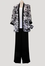 Kathy Roberts 2-Piece Set Women’s 14 Black White Jacket Pants Polyester