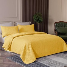King Quilt Bedding Set, Soft Yellow Bedspreads Quilts King Size for All Seaso...