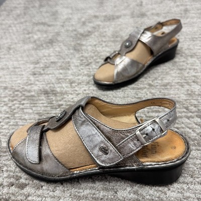Finn Comfort ADANA Patent Leather Dressy Walking Sandals Metallic Silver 39D