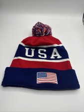 USA American Flag Republic Beanie with Pompom Red Blue Stocking Knit Cap