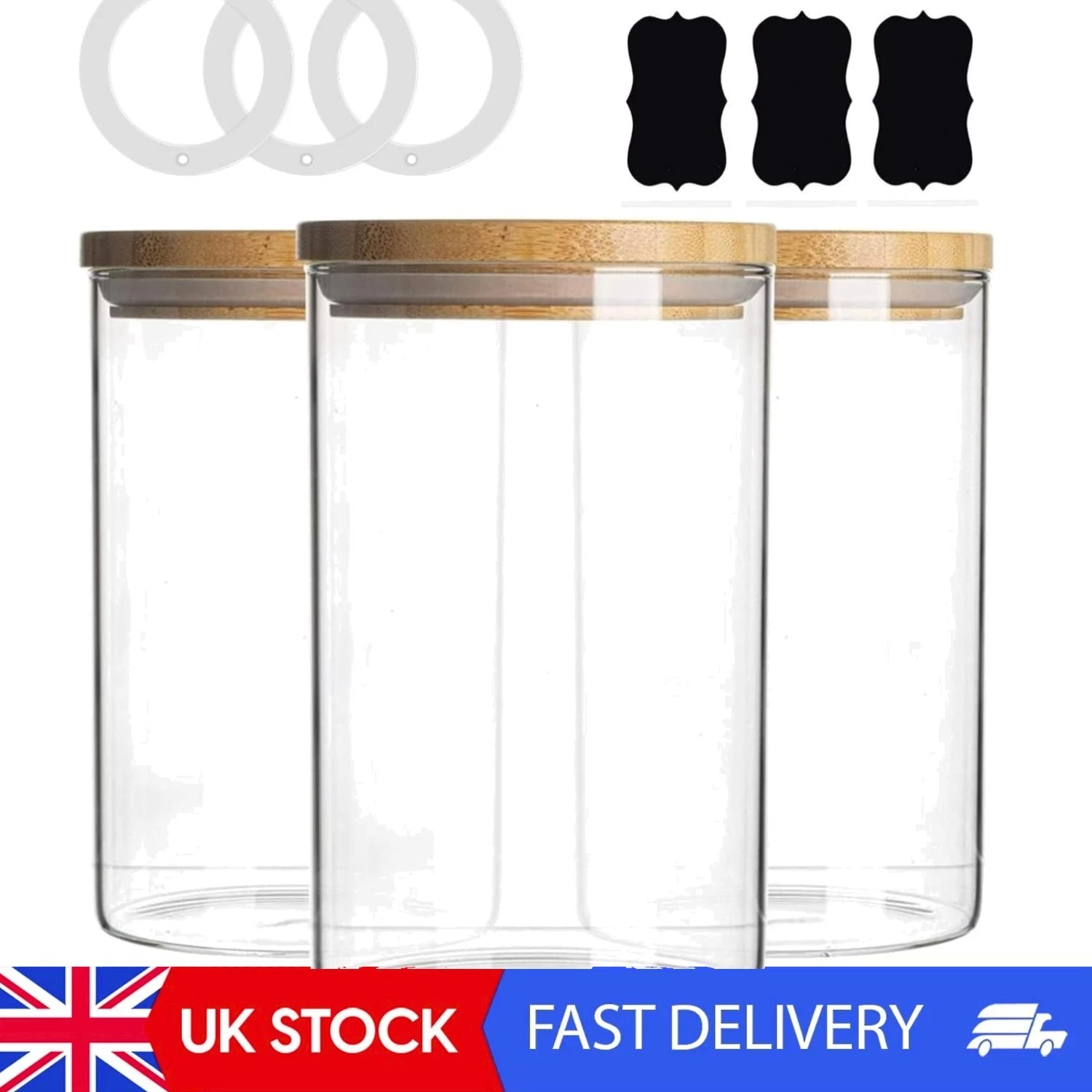 Durable & Stylish Glass Jar Set with Bamboo Lids - 900ml - Dishwasher Safe