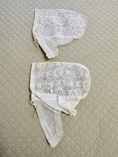 2 Antique Dutch Starched Lace Net Ladies Bonnets Folk Costume VG Condition