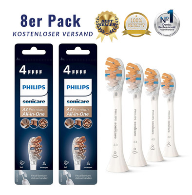 8x DE Neu Philips HX9094 Sonicare A3 Premium All-in-One Ersatzbürste Weiß~