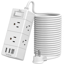 20Ft Extension Cord Flat Plug Power Strip - 3-Side Outlet Extender with 6 AC ...