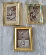 3 Vintage Framed 1940's original penny arcade vending cards pin-up girls Risque