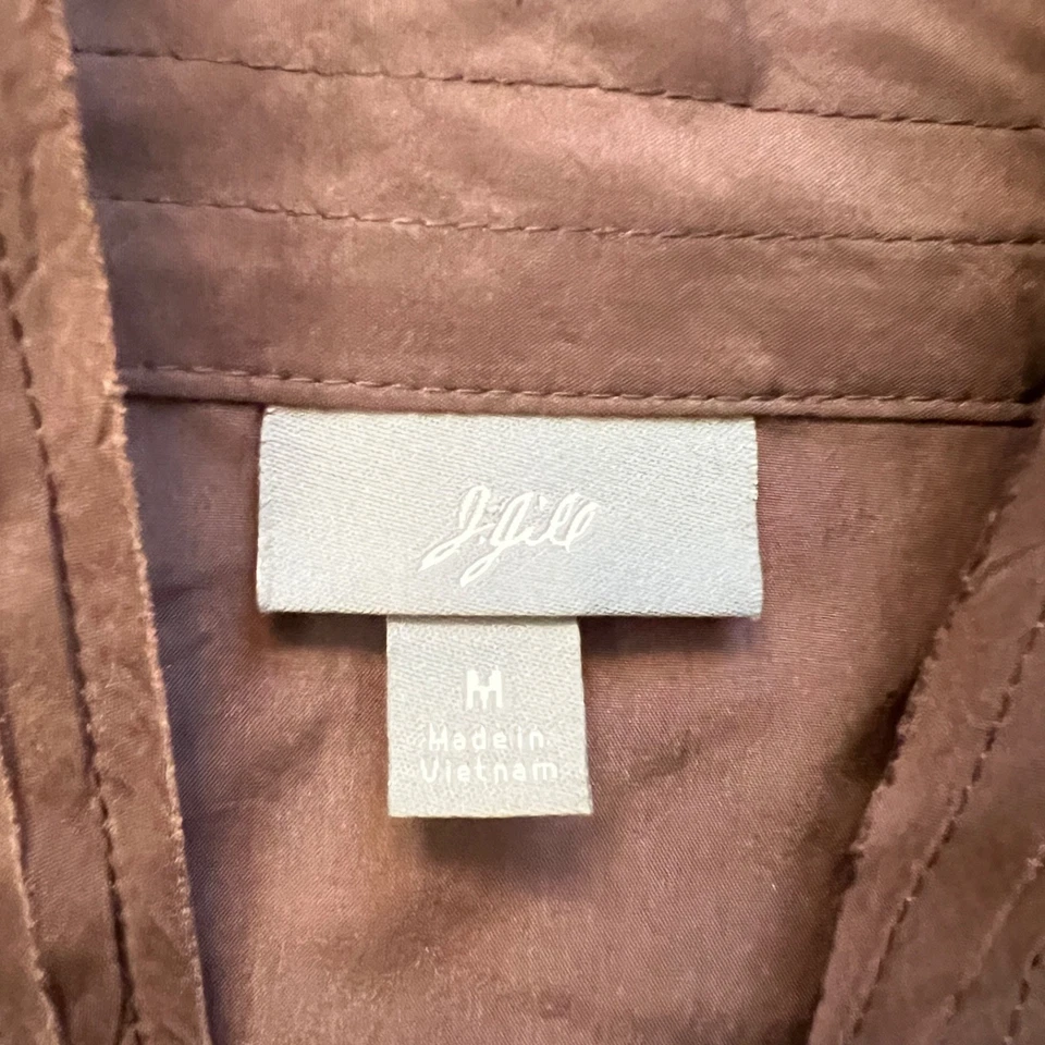 Blusa de seda J.Jill tamanho M marrom manga longa encaixe frontal pintada - Imagem 3 de 4