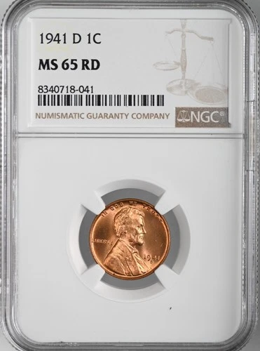 1941-D  1C LINCOLN WHEAT CENT "DENVER MINT" NGC MS65 RD (RED) # 8340718-041