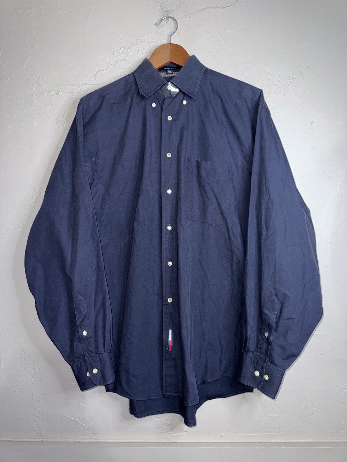 Tommy Hilfiger Mens Black Button Dress Shirt Long Sleeve Collar Size 17 34-35