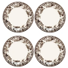 Spode Delamere Dinner Plate, Brown And White Scroll's And Flower's, Set of 4