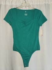 Teal Green Short-Sleeve Women One-Piece Bodysuit Size M sculpting form-fitting