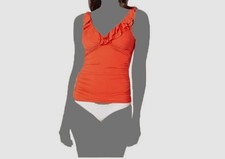 Ralph Lauren Women's Red Beach Club Ruffle Tankini Top Swimwear Size 12