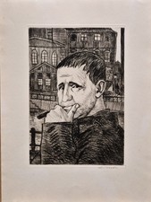 DDR Kunst - Arno MOHR "Berthold Brecht" orig. Kaltnadel Radierung handsigniert