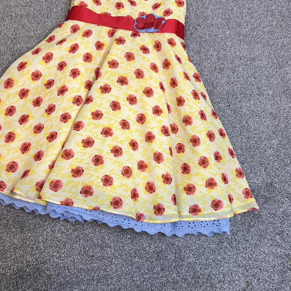 Vestido Disney Niñas 6 Bella Bella y Bestia Amarillo Rosa Estampado Faja Encaje Dobladillo Foto 3 de 4