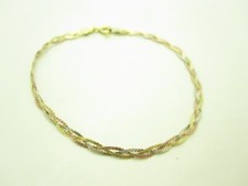 Silver Gold Tone Weave Pattern 2.8mm Herringbone Multi Strand Bracelet 7"