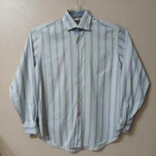 Thomas Dean Dress Shirt Men Size L Collared Striped Blue White Long Sleeve J651