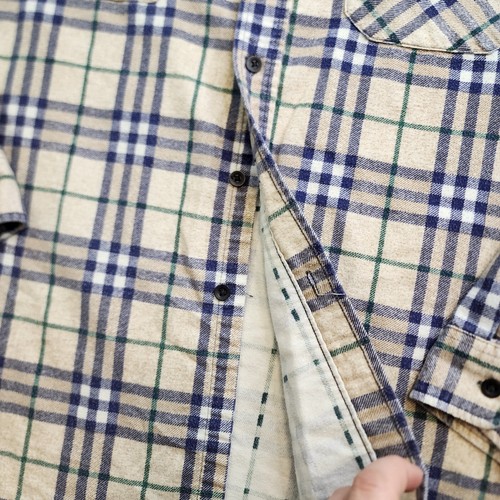 Fieldmaster Flannel Button Down Shirt Mens Lg Tall Tan Navy Plaid Work Wear - Picture 5 of 8