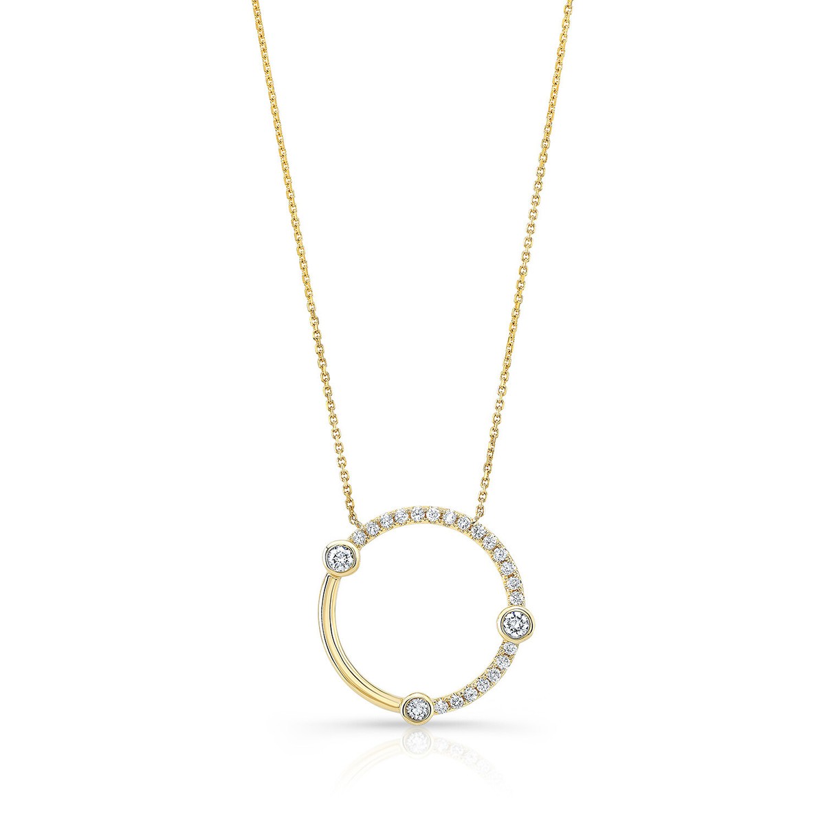 14K Yellow Gold Diamond Circle Pendant Necklace Womens Bezel Round