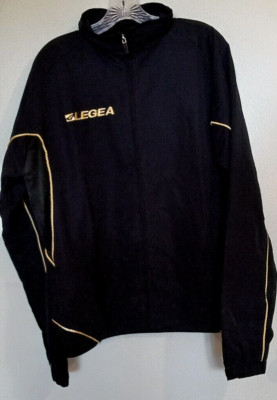 Legea 100% polyester solid black jacket with gold trim Size Large