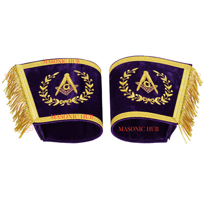 MASONIC GRAND LODGE MASTER MASON PURPLE GAUNTLETS CUFFS GOLD BULLION HAND MADE