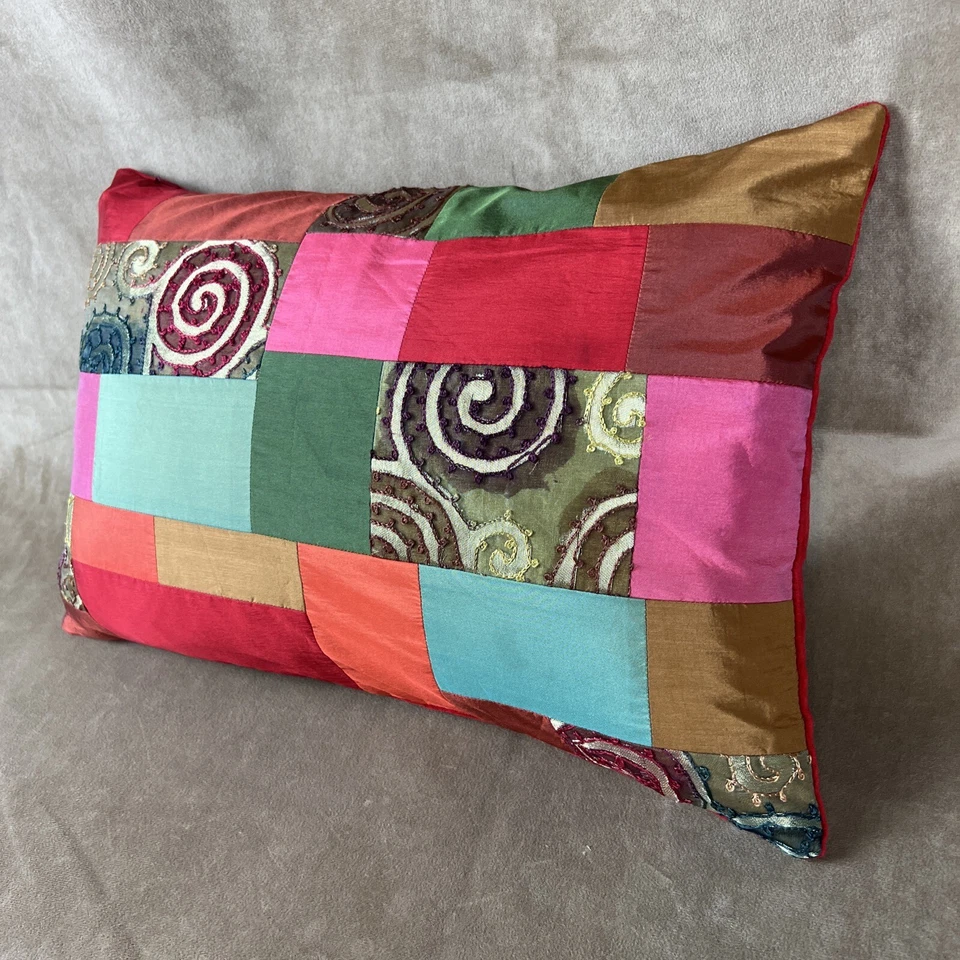 Crate & Barrel "Sabrina" Velvet Patchwork 12"x18" Down Throw Pillow & Cover - Image 3 of 4