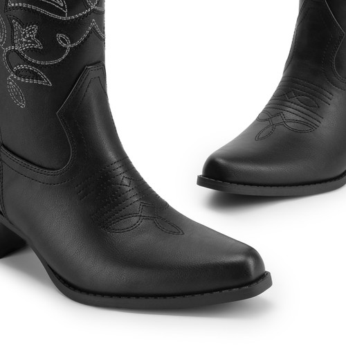 Women Western Boots Cowgirl Boots 2.36" Chunky Block Heel Mid Calf Ridding Boots - Picture 16 of 43