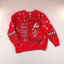 Vintage Christmas Sweatshirt Happy Holidays Made In USA Red Medium Unisex