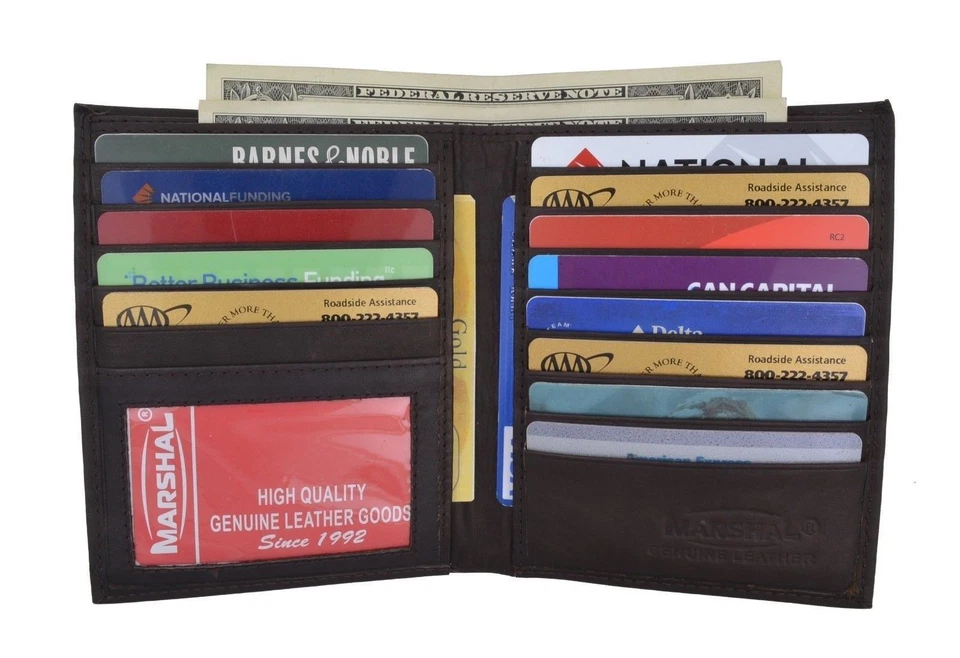 RFID Blocking Men's Cowhide Leather Hipster Bifold Wallet European Credit Card - Image 3 of 4