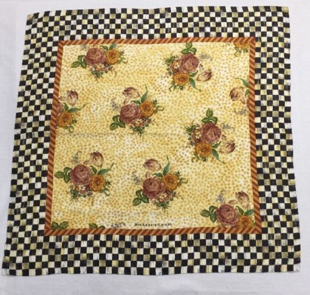 Mackenzie-Childs Scarf Table Runner Embroidered Crest Thistle Blue  display picture 1