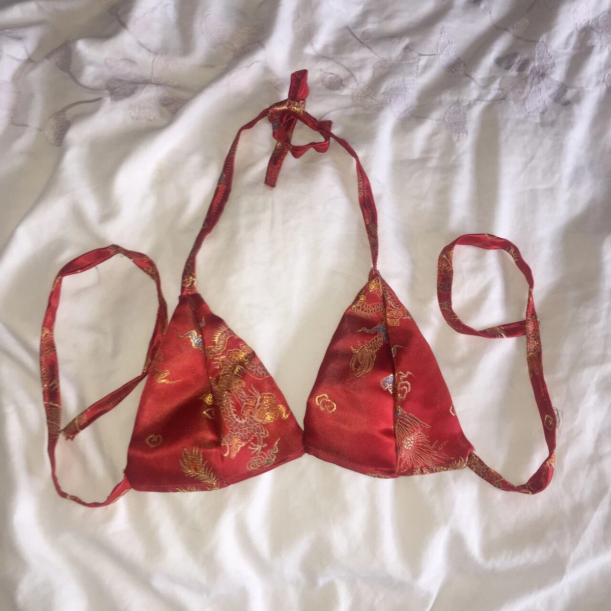 Red Satin Oriental Bralette Size XS