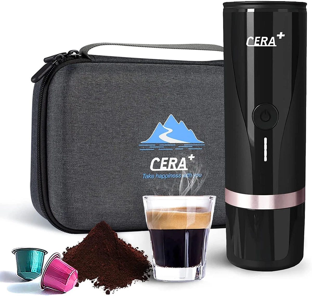 CERA+ Portable Electric Coffee Maker, Rechargeable Mini Battery Espresso  Machine with Heating Function, 20 Bar, Compatible with NS Pods & Ground