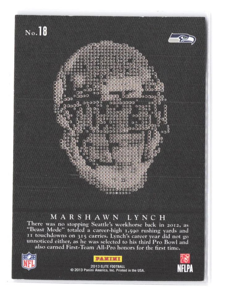 2013 Panini Elite Marshawn Lynch Panini Portraits Black 18 Insert Seahawks - Image 2 of 2