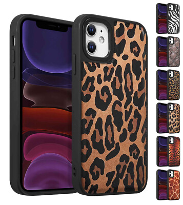 For Apple iPhone 11 - Animal Print Leather Feeling ShockProof Impact Cover Case