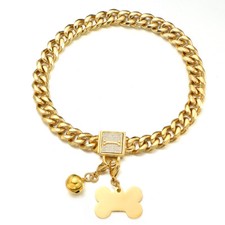 15mm Gold Dog Chain Collar Cuban Link with Safety Buckle Dog tag Dog Bell 18''