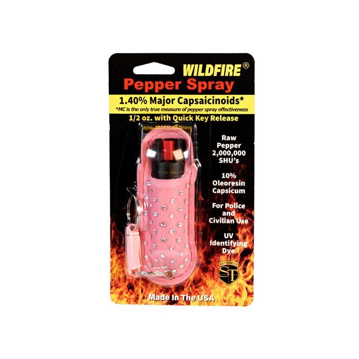 Wildfire&reg; 1.4%MC Small 1/2oz Personal Pepper Spray Halo Holster, Pink Rhinestone