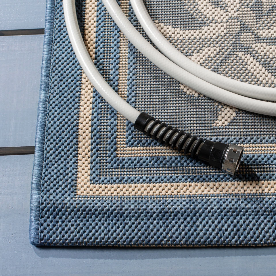 SAFAVIEH Indoor Outdoor CY5148C Courtyard Blue / Ivory Rug - Image 3 of 4