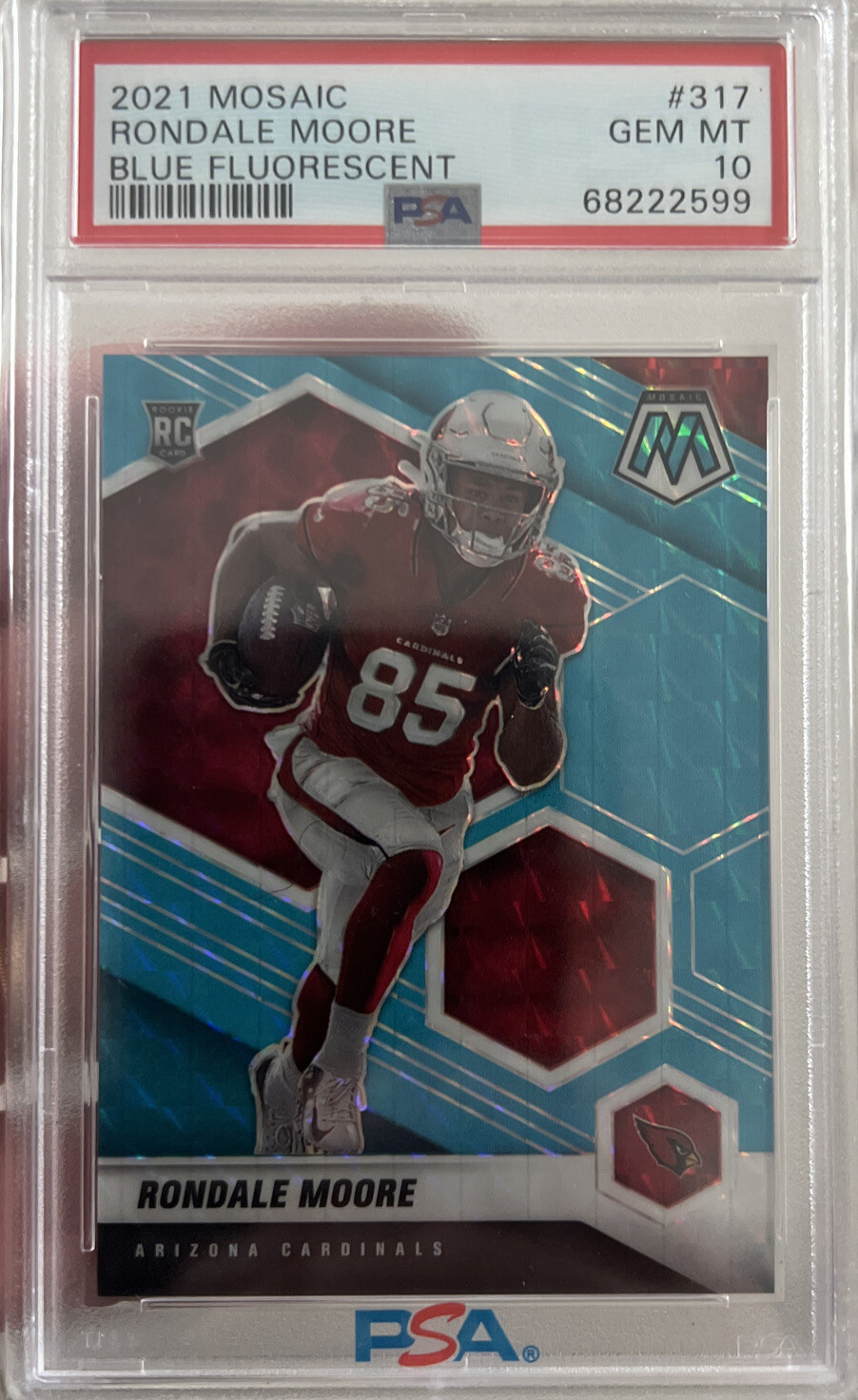 2021 Panini Mosaic Rondale Moore Rookie Blue Fluorescent Mosaic No. 317#09/15 PS