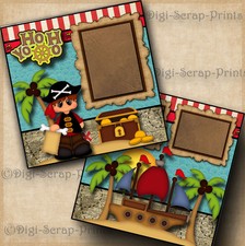 PIRATES YO HO HO  BOY 2 premade scrapbook pages paper piecing layout DIGISCRAP