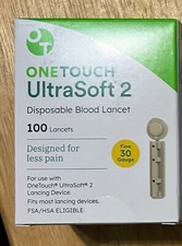 New One Touch Ultra Soft 2 Lancets New Box of 100 Fine 30g  Exp 1/31/29  2