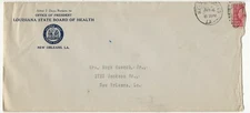 1922 Cover & Letter from President Louisiana State Board of Health to Wife