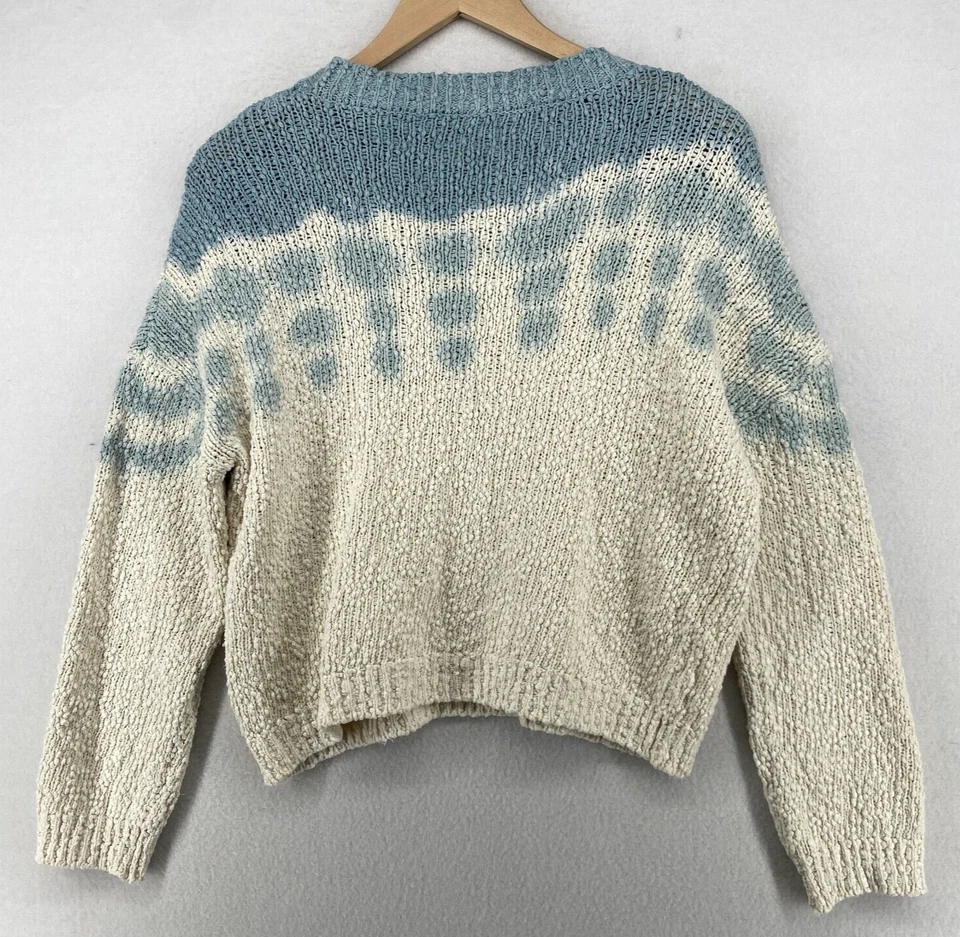 VINTAGE HAVANA Sweater M Tie Dye Textured Crop Long Sleeve Pullover Blue Ivory - Image 3 of 4